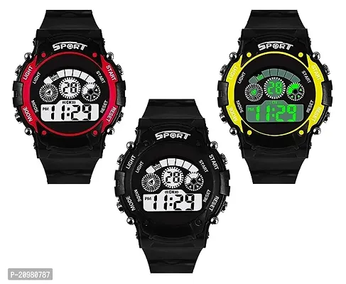 New Kids Digital LED Sport's 7 Light Watch For Unisex (Pack of 3)
