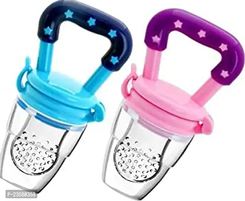 Baby Food and Fruit Feeder Cum Nibbler with Ergonomic Handle BPA Free Soft Silicon Pacifier Teether for Baby BPA Free Hygenic  BPA Free Baby Nibbler Feeder Nipple with Cover, Pack of 2-thumb0