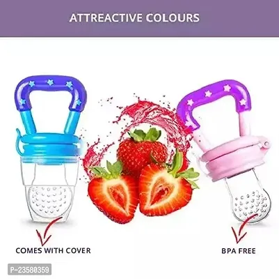 Baby Food and Fruit Feeder Cum Nibbler with Ergonomic Handle BPA Free Soft Silicon Pacifier Teether for Baby BPA Free Hygenic  BPA Free Baby Nibbler Feeder Nipple with Cover, Pack of 2-thumb2