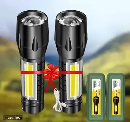 Mini Rechargeable Pocket Light Zoom COB USB Charging Led Water Proof Torch (Pack of 2)
