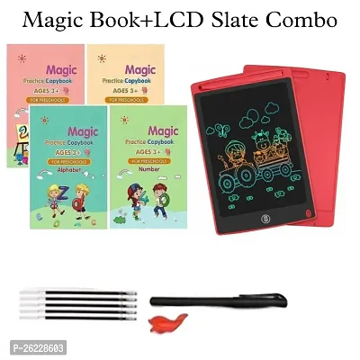 COMBO (4 BOOK + 10 REFILL+ 1 Pen +1 Grip) Number Tracing, Sank Magic Practice Copy (Hardcover) LCD Writing Board Slate Drawing Record Notes Digital Notepad 2