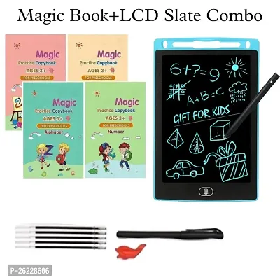 COMBO (4 BOOK + 10 REFILL+ 1 Pen +1 Grip) Number Tracing, Sank Magic Practice Copy (Hardcover) LCD Writing Board Slate Drawing Record Notes Digital Notepad 2-thumb0
