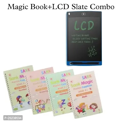 COMBO (4 BOOK + 10 REFILL+ 1 Pen +1 Grip) Number Tracing, Sank Magic Practice Copy (Hardcover) LCD Writing Board Slate Drawing Record Notes Digital Notepad
