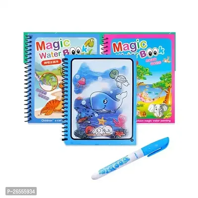 (Pack of 3) Reusable Magic Water Quick Dry Book Water Coloring Book Doodle with Magic Pen Painting Board for Kids, Children Education Drawing Pad-thumb0