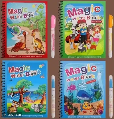 Water Magic Books | PACK OF 4| Unlimited Fun with Drawing for Kids | Chunky-Size Water Pen |Reusable Water-Reveal Activity Pad, as Birthday Return Gift-thumb0