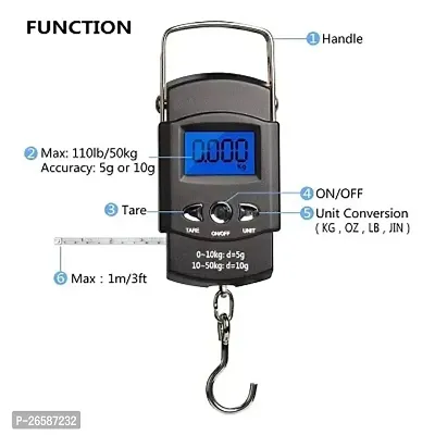 Fishing Scale, Hanging Scale, LCD Screen 110lb/50kg Portable Electronic Digital Postal Hook Luggage Shopping Spring Scale Weighing Scale (Black)-thumb2