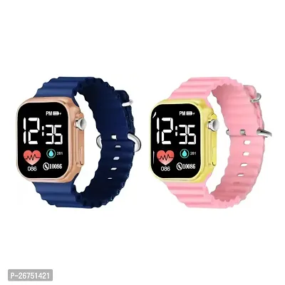 Classy Digital Watch Wrist Watch Kids,Boys, Girls Touch Screen Digital Look Trendy Unique Strap Watch (Pack of 2)-thumb0