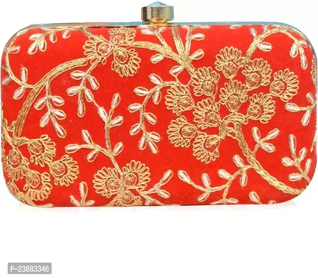 Stylish Red Velvet Embellished Clutches For Women-thumb0