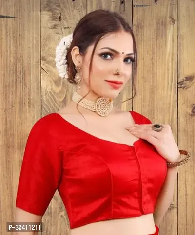 Reliable Red Dupion Silk Solid Stitched Blouse For Women-thumb0