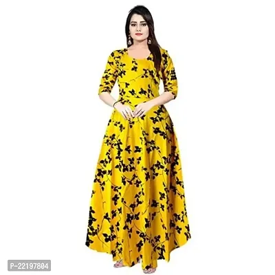 HOMEZILLA Printed Rayon Blend Stitched Flared/A-line Gown-XL Yellow-thumb0
