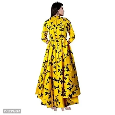 HOMEZILLA Printed Rayon Blend Stitched Flared/A-line Gown-XL Yellow-thumb2