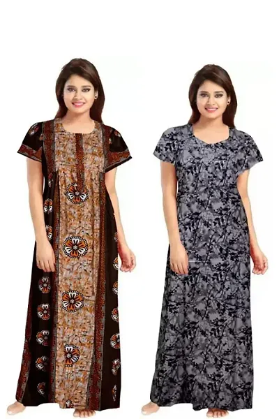 Pack Of 2-Stylish Cotton Printed Nighty For Women
