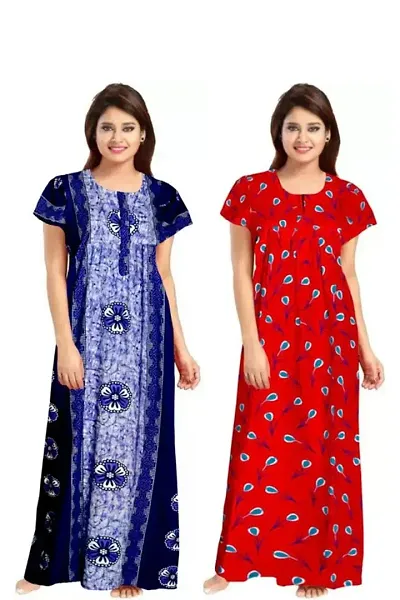 Pack Of 2 Stylish Fancy Cotton Printed Nighty Combo For Women