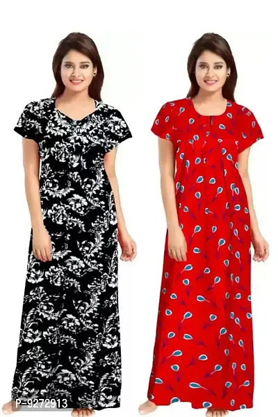 Stylish Fancy Cotton Printed Nighty Combo For Women Pack Of 2-thumb0