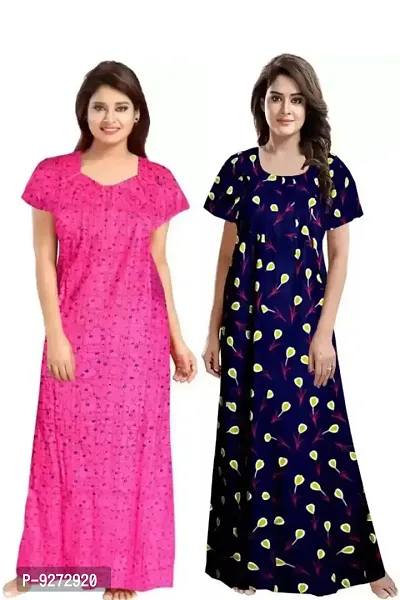 Stylish Fancy Cotton Printed Nighty Combo For Women Pack Of 2-thumb0