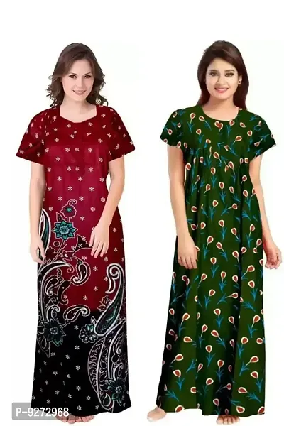 Stylish Fancy Cotton Printed Nighty Combo For Women Pack Of 2-thumb0