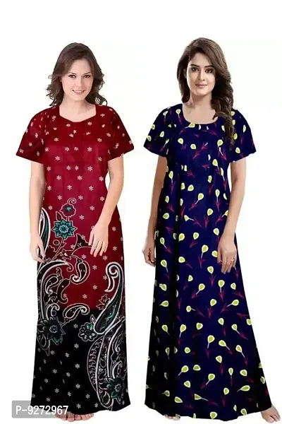 Stylish Fancy Cotton Printed Nighty Combo For Women Pack Of 2