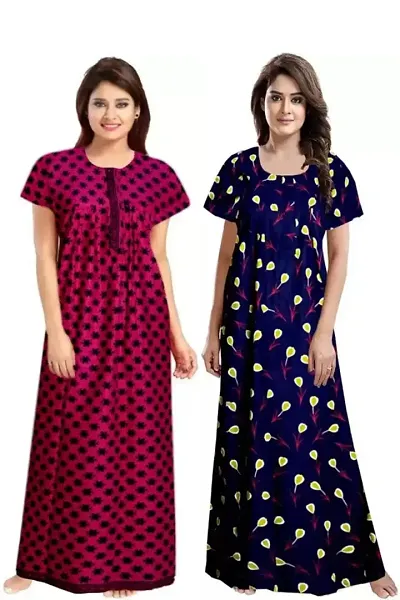 Pack Of 2 Trendy Cotton Printed Women Night Gown/Nighty