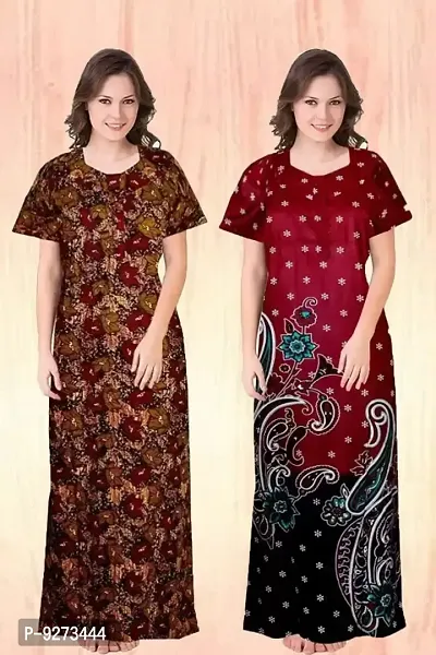 Stylish Fancy Cotton Printed Nighty Combo For Women Pack Of 2-thumb0