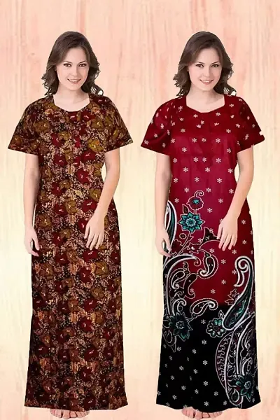 Pack Of 2 Stylish Fancy Cotton Printed Nighty Combo For Women