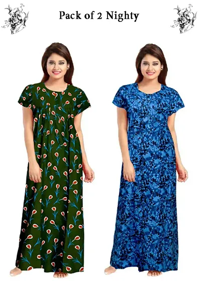 Buy RnP Women's Floral Printed Cotton Nighty Dress (Free Size, Green) at  Amazon.in