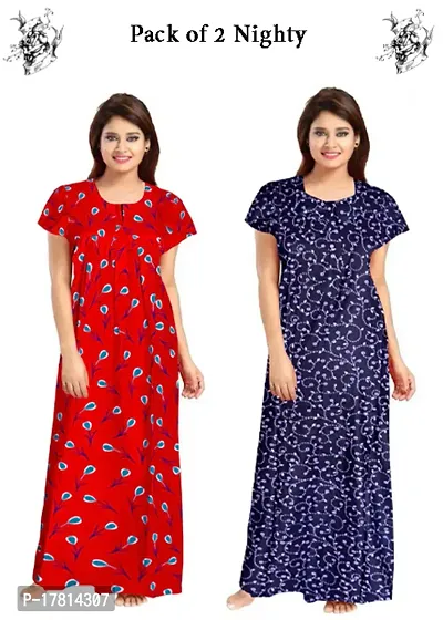Pack Of 2 Women Cotton Printed Nighty/Night Gown-thumb0