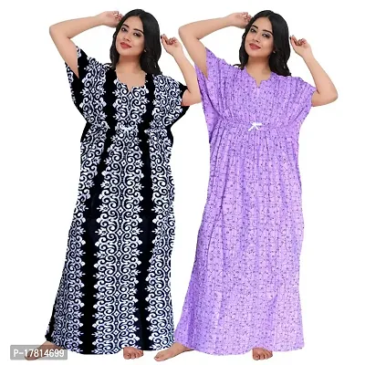 Pack Of 2 Women Cotton Printed Kaftan Nighty/Night Gown-thumb0