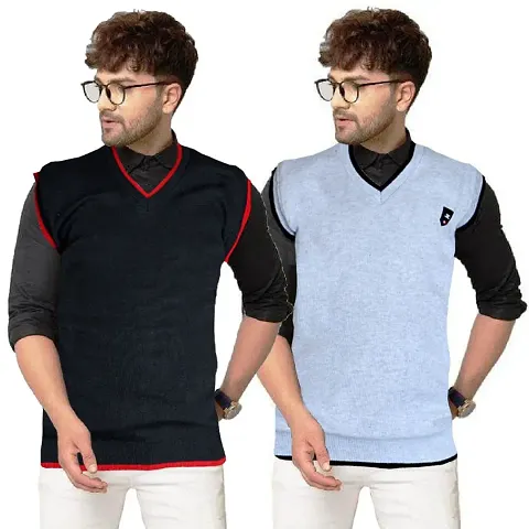 Lorina Men's Solid Print Soft Pure Wool V Necks Winter Wear Sweater