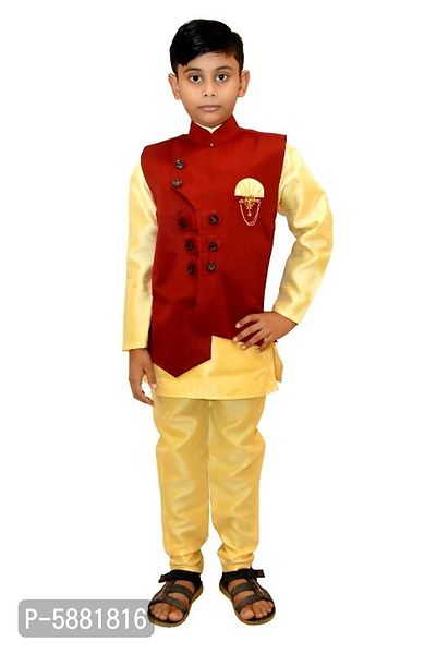 Boy's Ethnic Silk Kurta Pajama with Koti