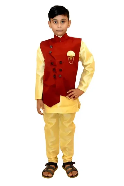 Boy's Ethnic Silk Kurta Pajama with Koti