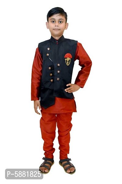 Boy's Ethnic Silk Kurta Pajama with Koti-thumb0