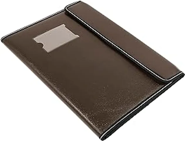 Pu Leather Document File Folder A4 Size Document Organizer Executive File For Certificates (Magnet File Folder 40 Sleeve- Dark Brown)