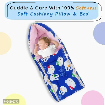 Baby Quilt/Sleeping Bag Cum Baby Carry Bag - Blue Kitty-thumb0