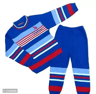 Woolen Winter Wear Top And Bottom Kids Boy And Girls Blue Red Line Color Sweater Combo Pack Of 1-thumb2