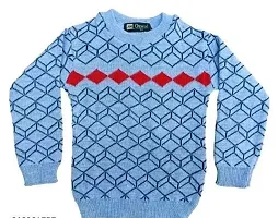 Woolen Winter Wear Top And Bottom Kids Boy And Girls Sky Blue Red Cone Design Color Sweater Combo Pack Of 1-thumb1