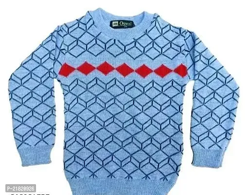 Woolen Winter Wear Top And Bottom Kids Boy And Girls Sky Blue Red Cone Design Color Sweater Combo Pack Of 1-thumb2