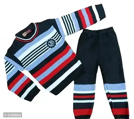 Woolen Winter Wear Top And Bottom Kids Boy And Girls Black Red Line Color Sweater Combo Pack Of 1-thumb0