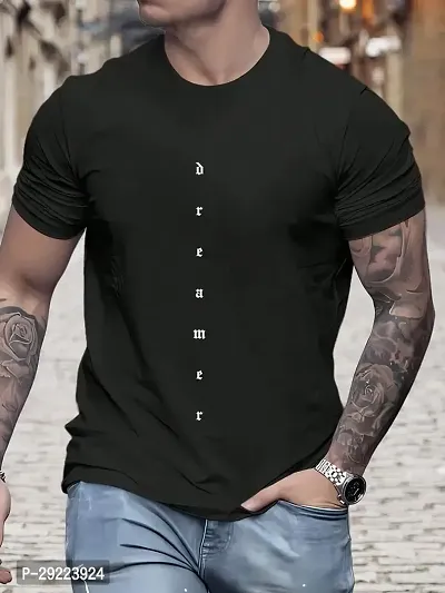 Stylish Black Cotton Blend Round Neck Tees For Men