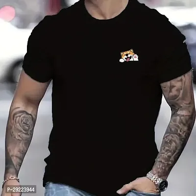 Stylish Black Cotton Blend Round Neck Tees For Men