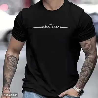 Stylish Black Cotton Blend Round Neck Tees For Men-thumb0