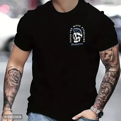 Stylish Black Cotton Blend Round Neck Tees For Men