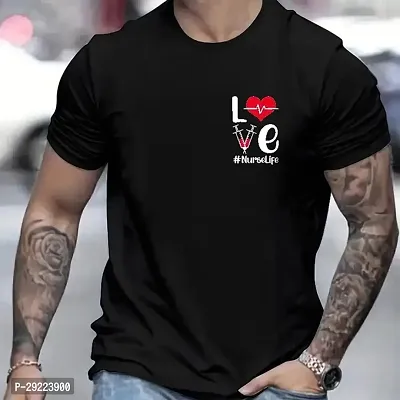 Stylish Black Cotton Blend Round Neck Tees For Men