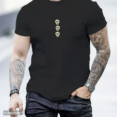 Stylish Black Cotton Blend Round Neck Tees For Men