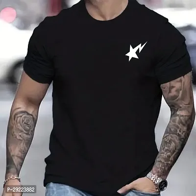 Stylish Black Cotton Blend Round Neck Tees For Men