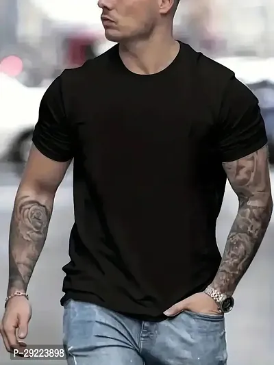 Stylish Black Cotton Blend Round Neck Tees For Men