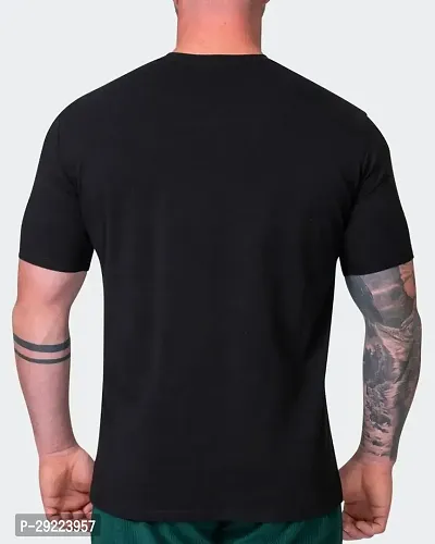 Stylish Black Cotton Blend Round Neck Tees For Men-thumb2