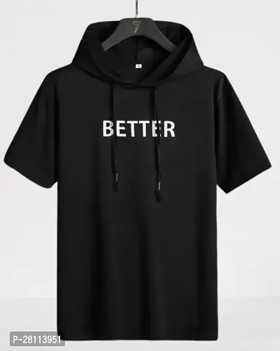 New Men's Black Stylish Printed  Design T Shirt Hood-thumb0
