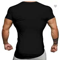 Stylish Black Cotton Blend Printed Round Neck Tees For Men-thumb2