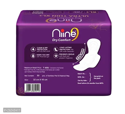 NIINE Dry Comfort Ultra Thin XL+ Sanitary Napkins for Heavy Flow (Pack of 1) 50 Pads with Free Biodegradable disposable bags-thumb2
