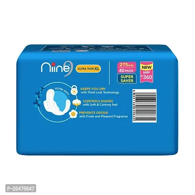 Niine Naturally Soft Ultra Thin XL Sanitary Pads for Women| 40 Pads, Pack of 1| 275mm Long| Cottony Soft Top Cover| Fast Absorption| With Fluid Lock Gel Technology| With Free Biodegradable Disposable-thumb5